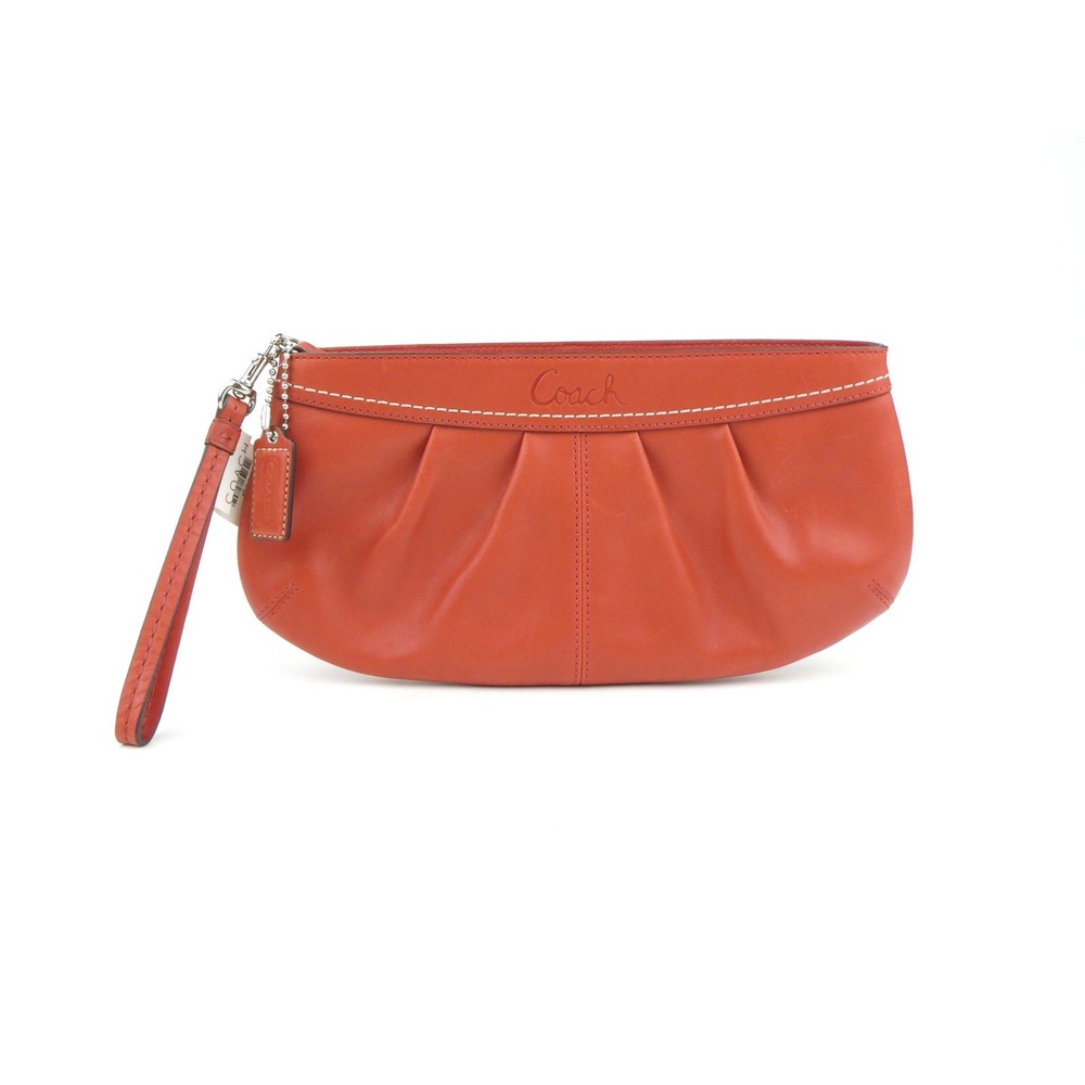 Coach Soho Pleated Burnt Orange Leather Large Clutch Wristlet F13734